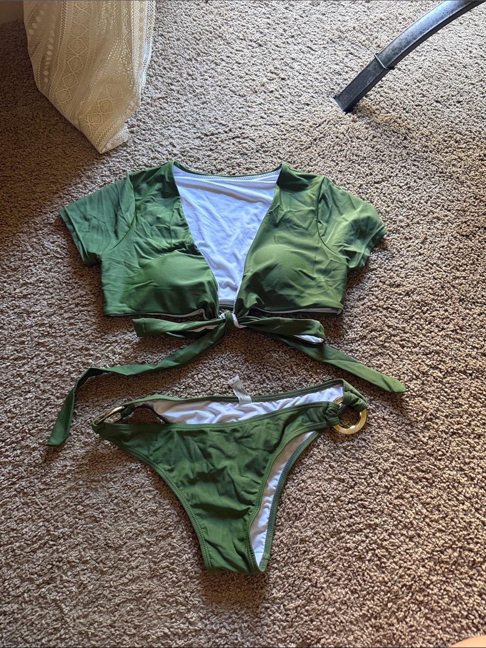 Olive Green Tie-Front Bikini Set